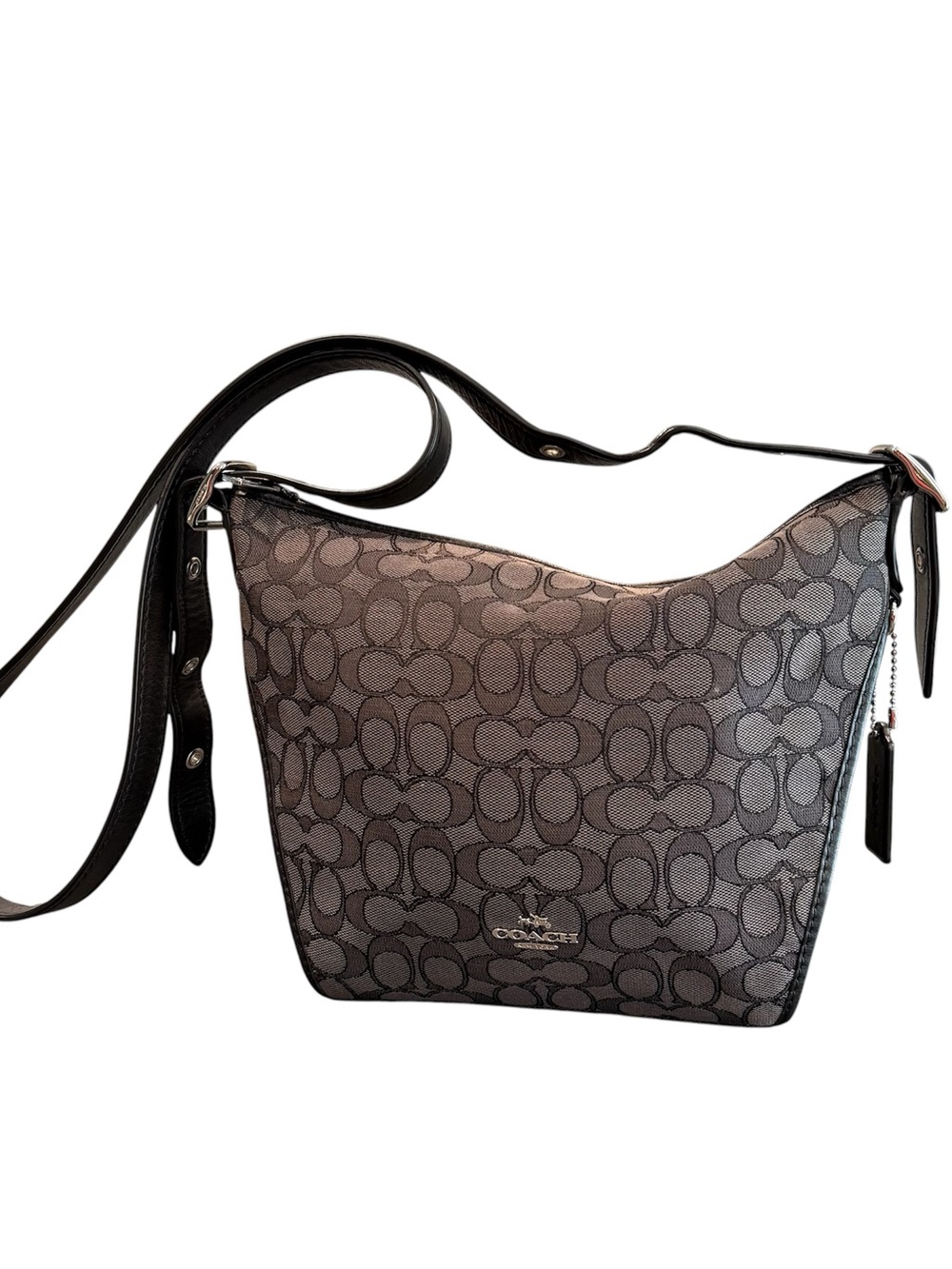 Coach 25697 Dufflette crossbody signature jacquard bag purse gray black